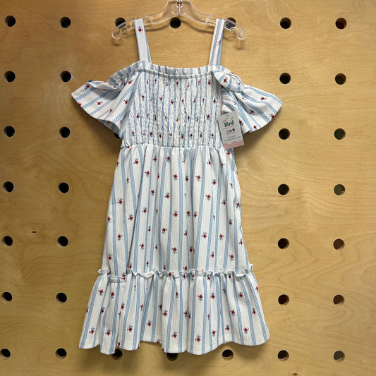 Blue/White Striped Floral Smocked Dress
