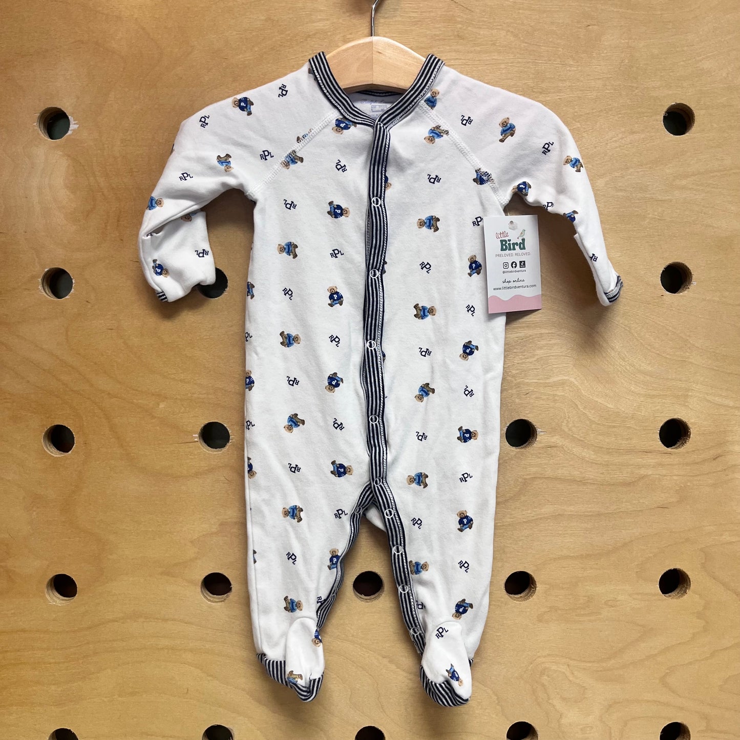 White/Navy Logo Bear Snap Footies