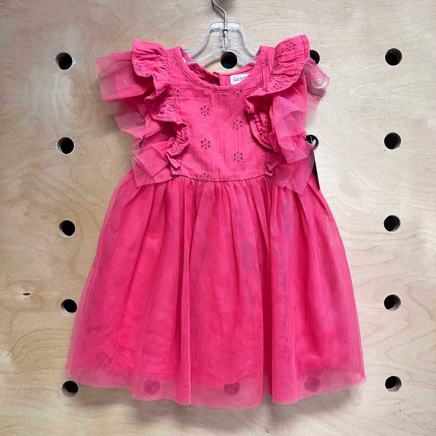 Coral Eyelet & Tulle Dress