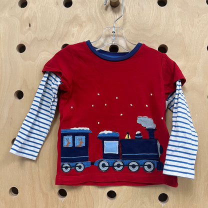 Red Snowy Train LS Tee
