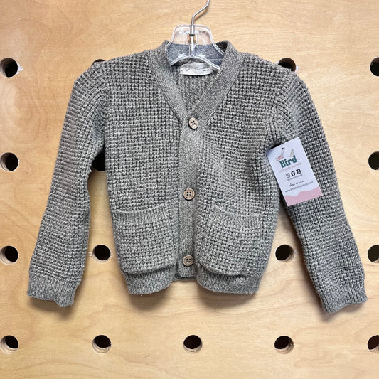 Grey Knit Wood Button Sweater