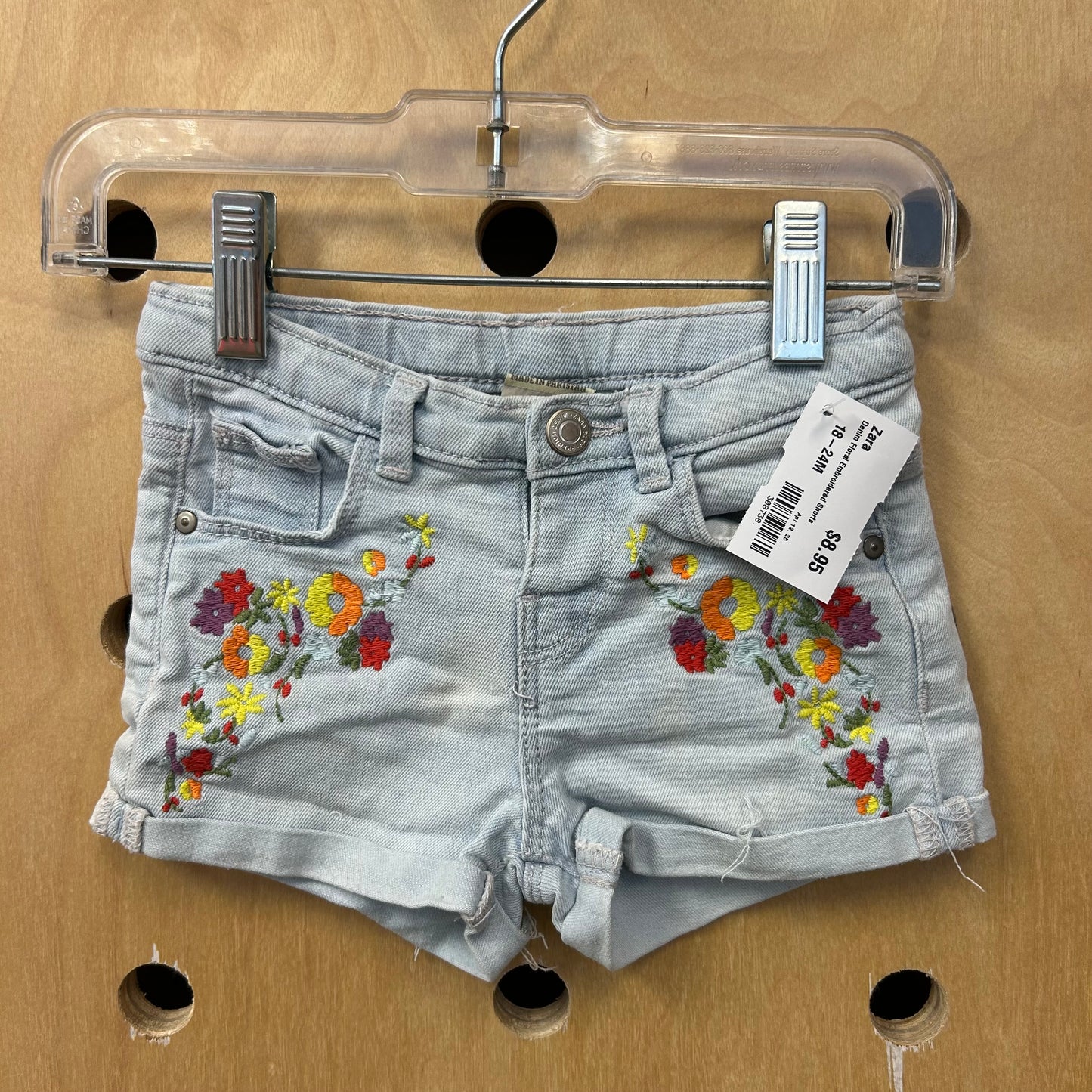 Denim Floral Embroidered Shorts