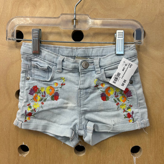 Denim Floral Embroidered Shorts