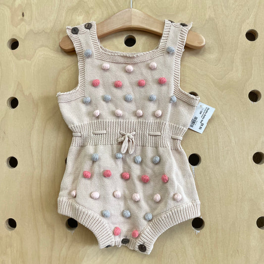 Tan Poms Knit Romper