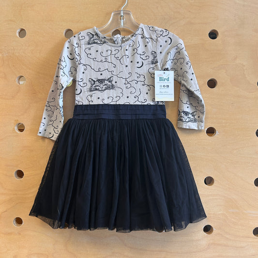Grey Black Cat Tulle Organic Dress