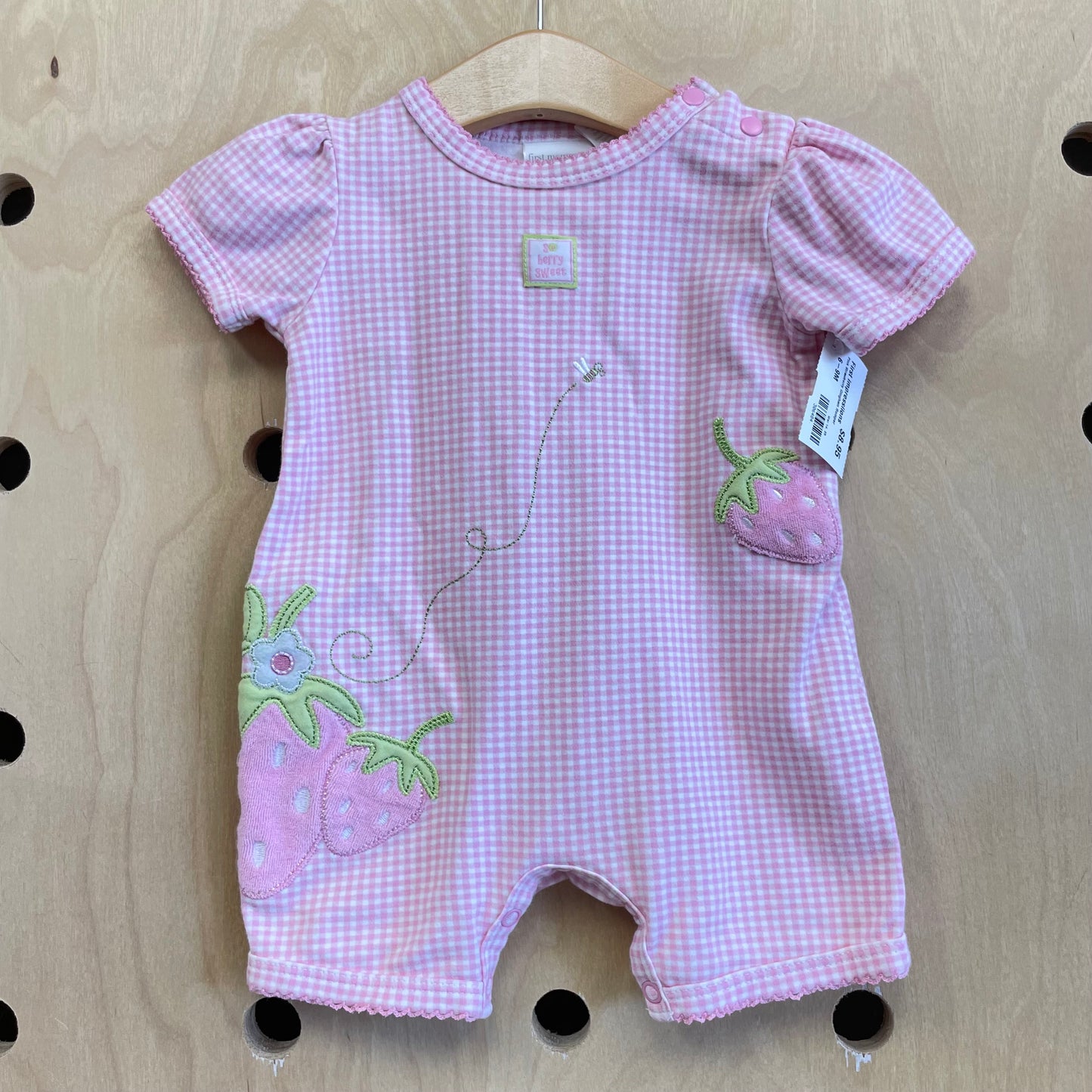 Pink Strawberry Gingham Romper