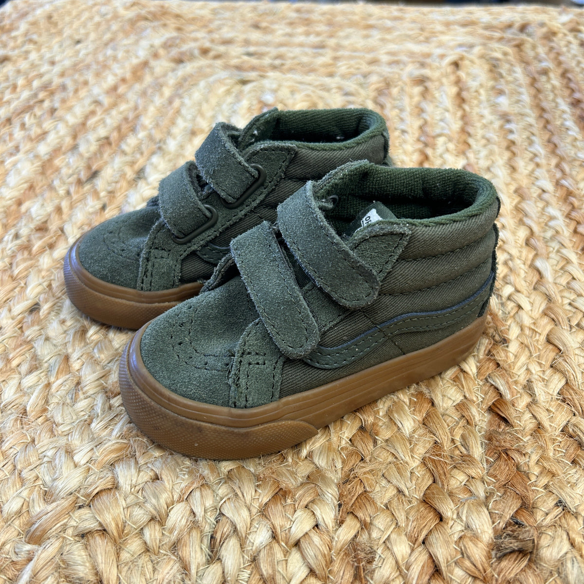 Olive Suede Hi Top Velcro Shoes