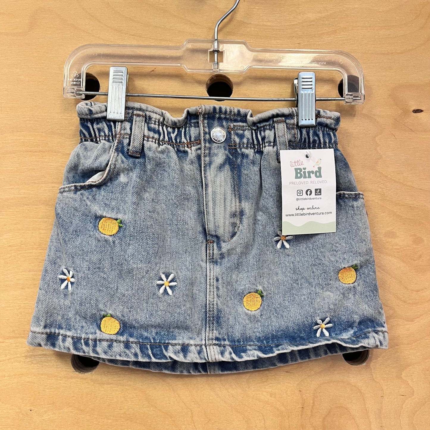 Paperbag Waist Embroidered Denim Skirt
