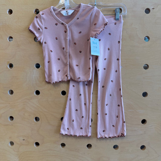 Pink Ribbed Ladybug Lettuce Hem Outfit