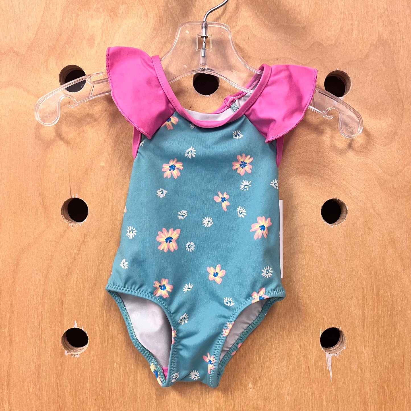 Teal + Pink Floral Swimsuit