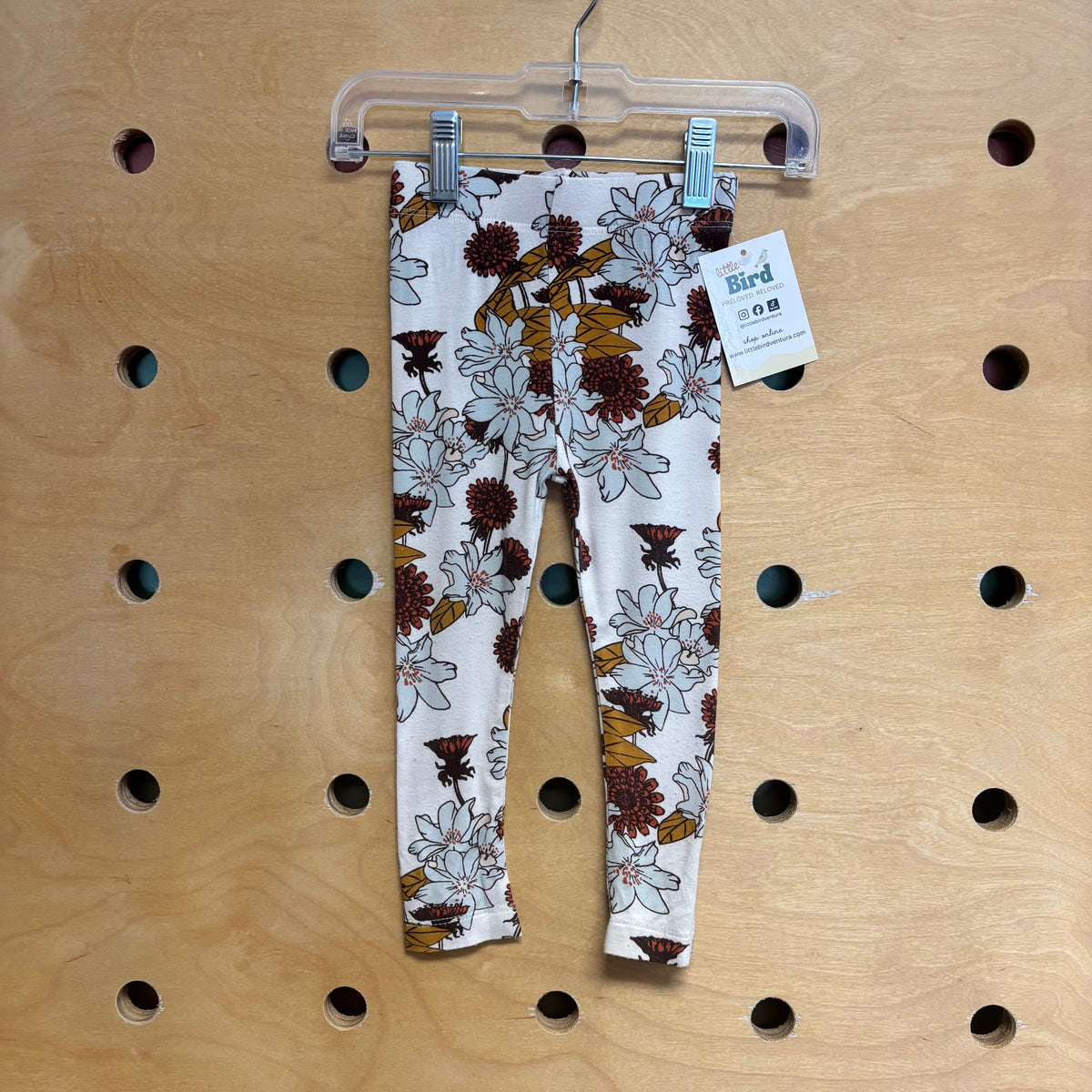 White/Aqua Floral Bamboo Leggings