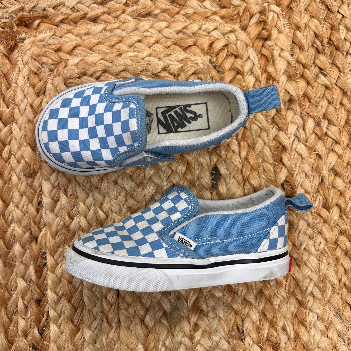 Blue Checkerboard Slip Ons