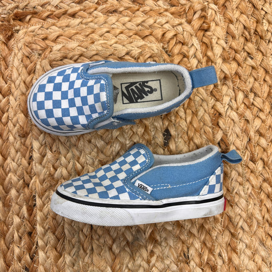 Blue Checkerboard Slip Ons