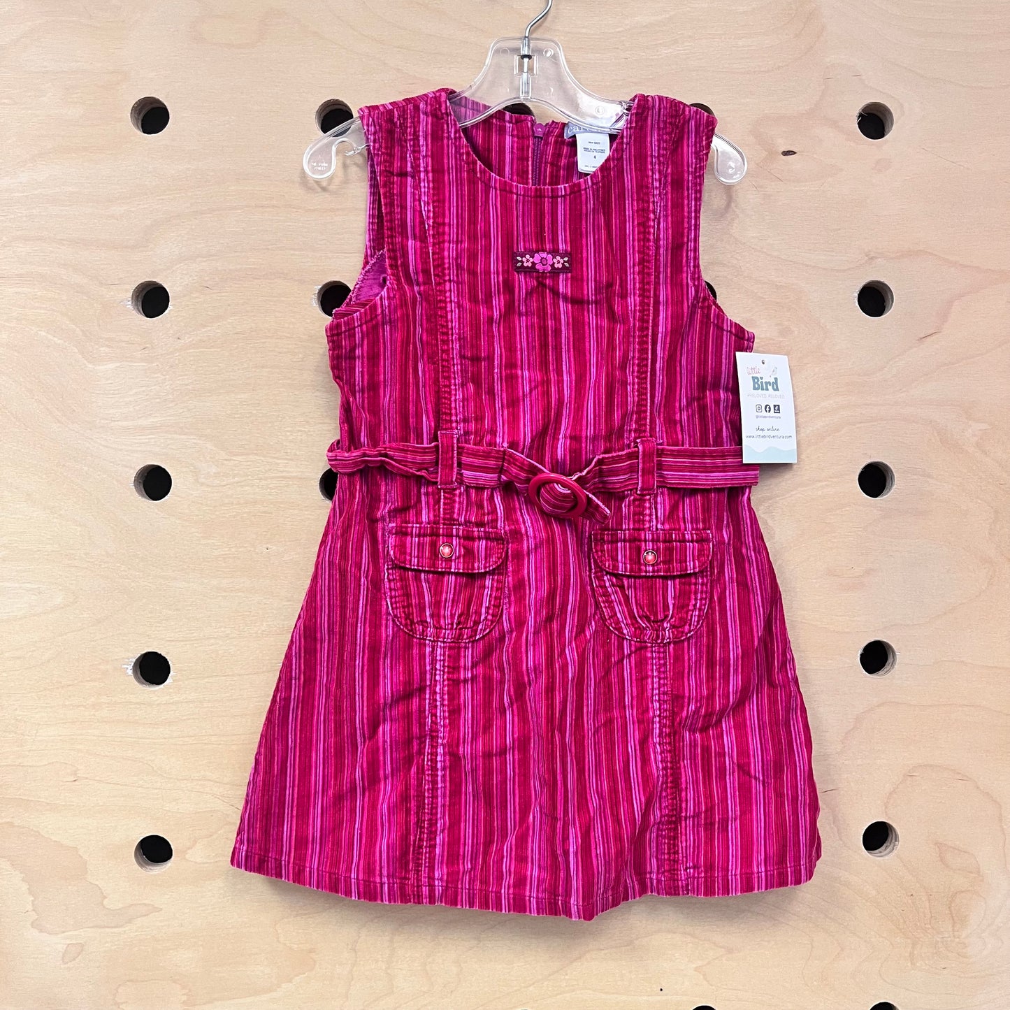 Belted Pinks Striped Cord Dress