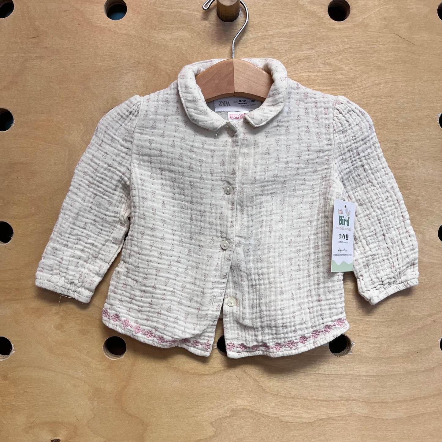 Cream/Pink Embroider Floral Button Up