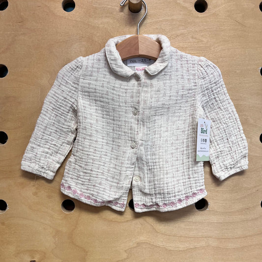 Cream/Pink Embroider Floral Button Up