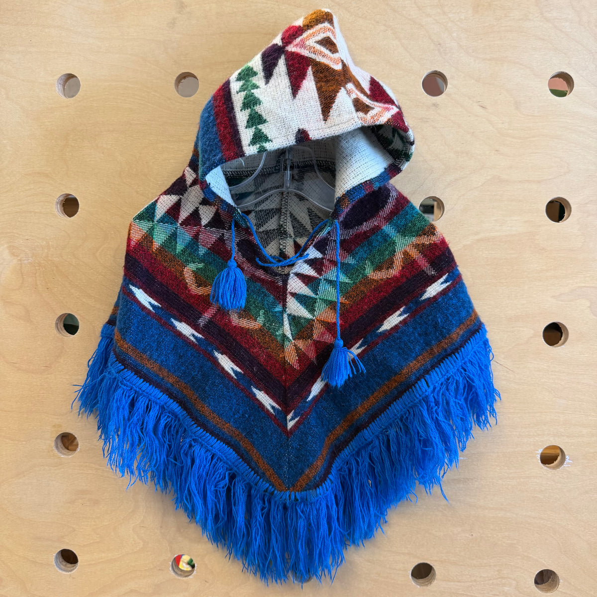 Brown/Blue Aztec Hooded Poncho