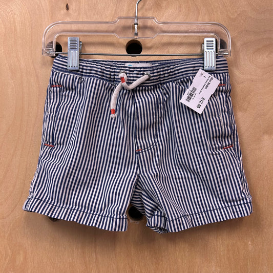 Blue Striped Drawstring Shorts