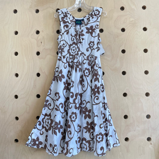 White & Brown Floral Dress