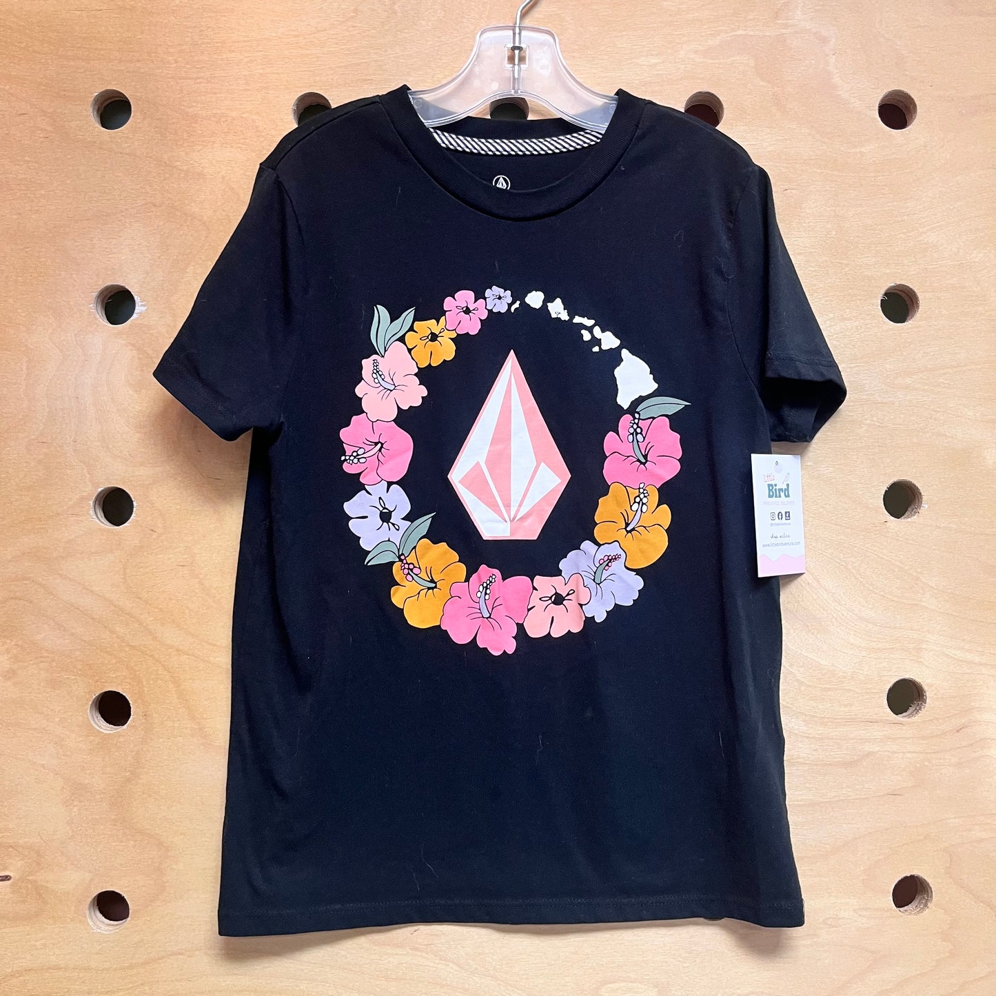 Black/Pink Floral Logo Tee