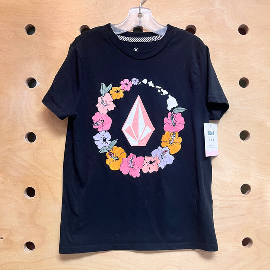Black/Pink Floral Logo Tee