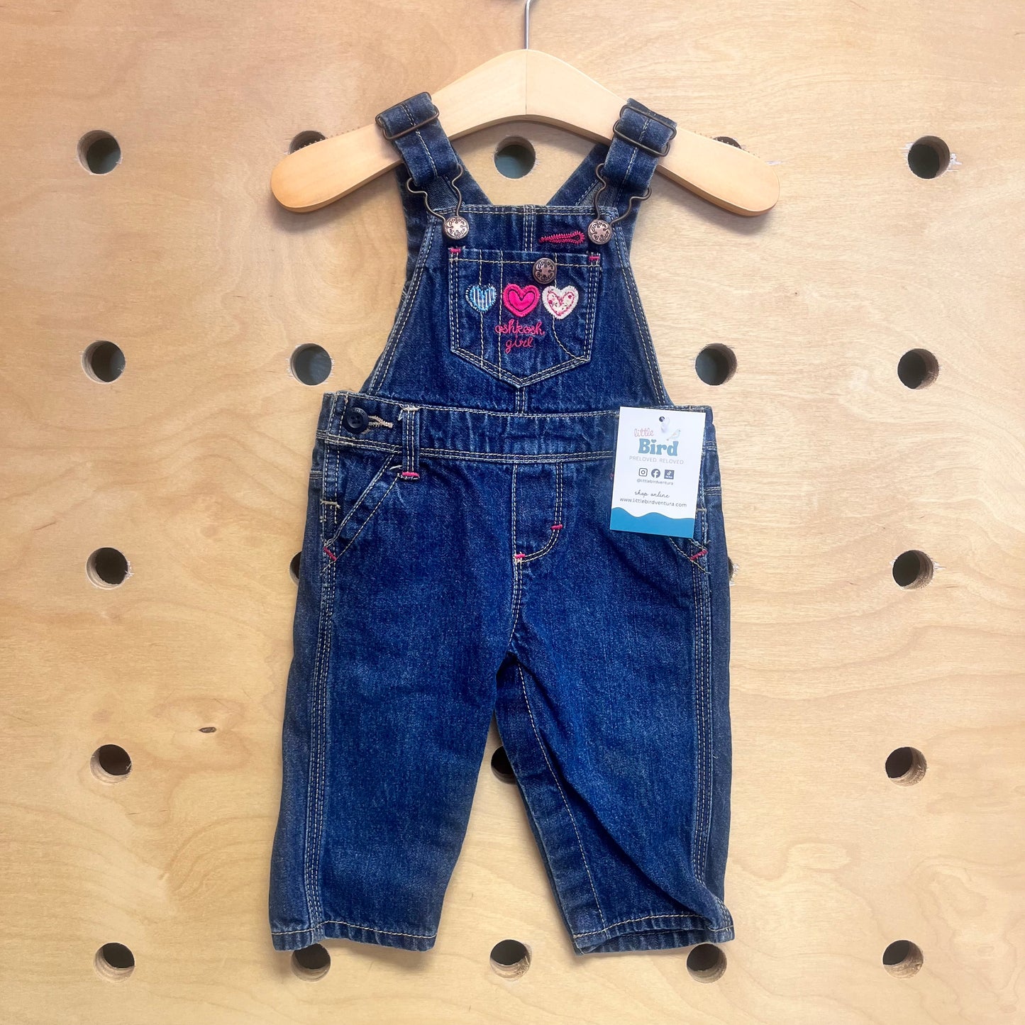Embroidered Hearts Denim Overalls