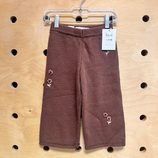 Brown Flower Embroidered Knit Pants