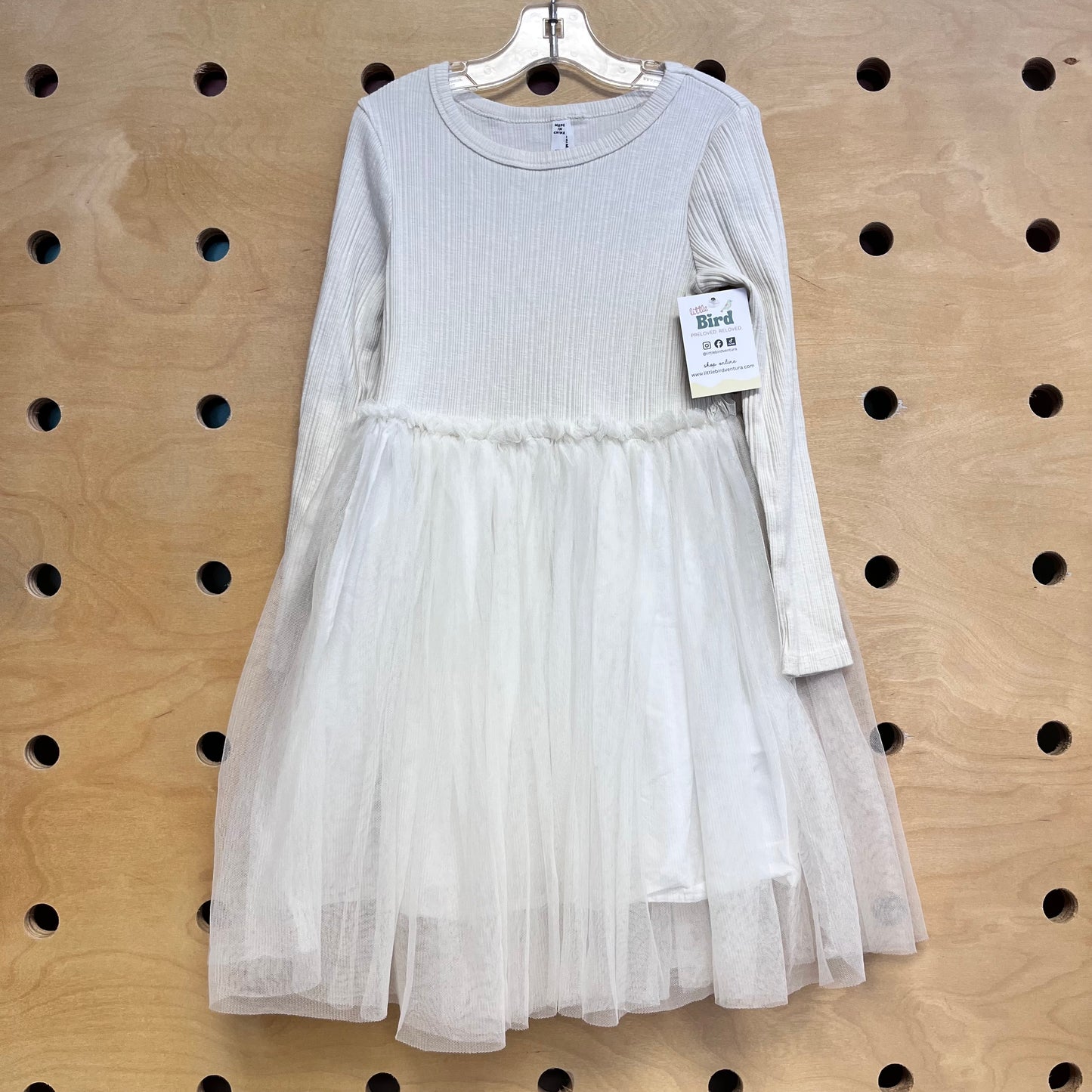 White Tulle Ribbed Dress