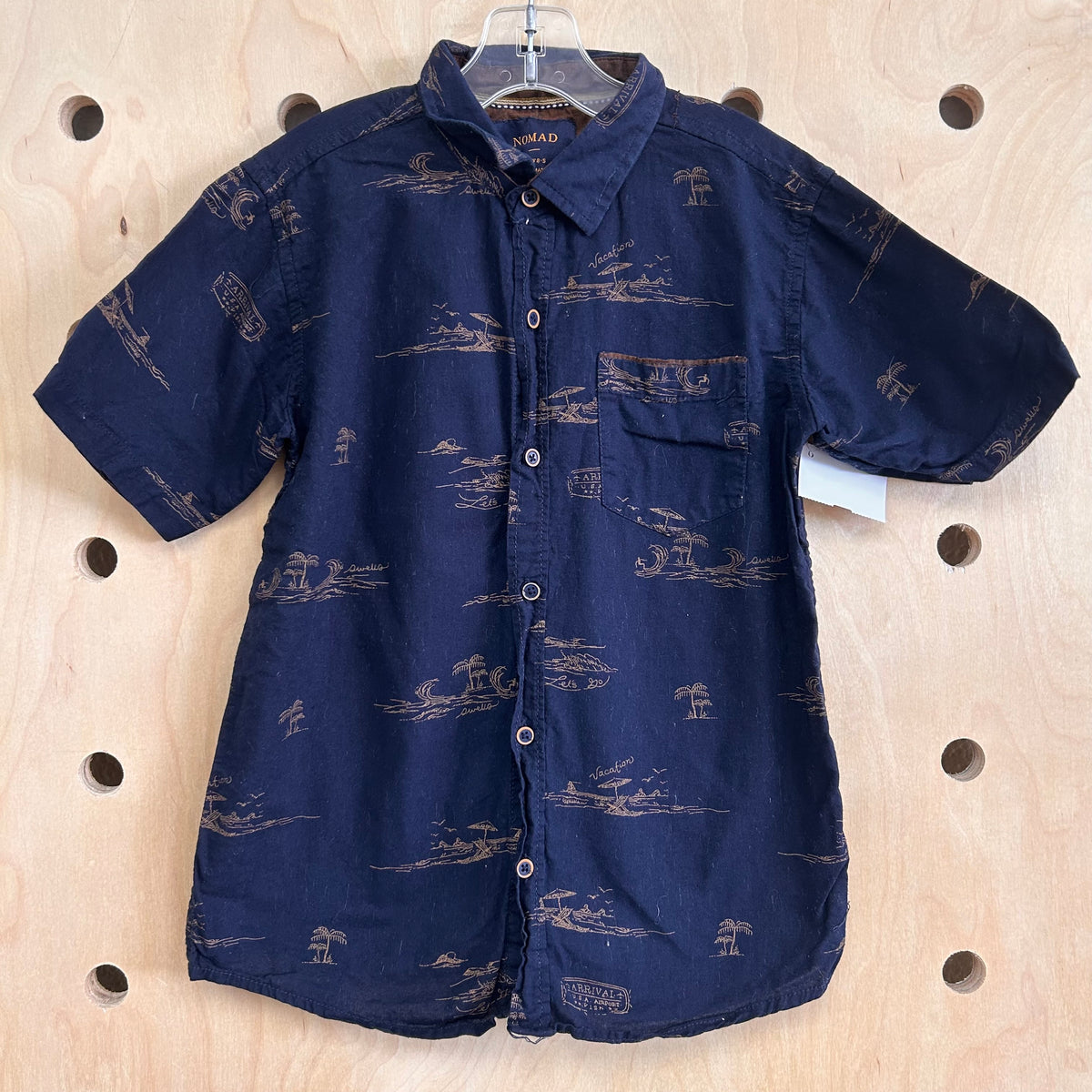 Navy + Tan Beach Scenes Button Up