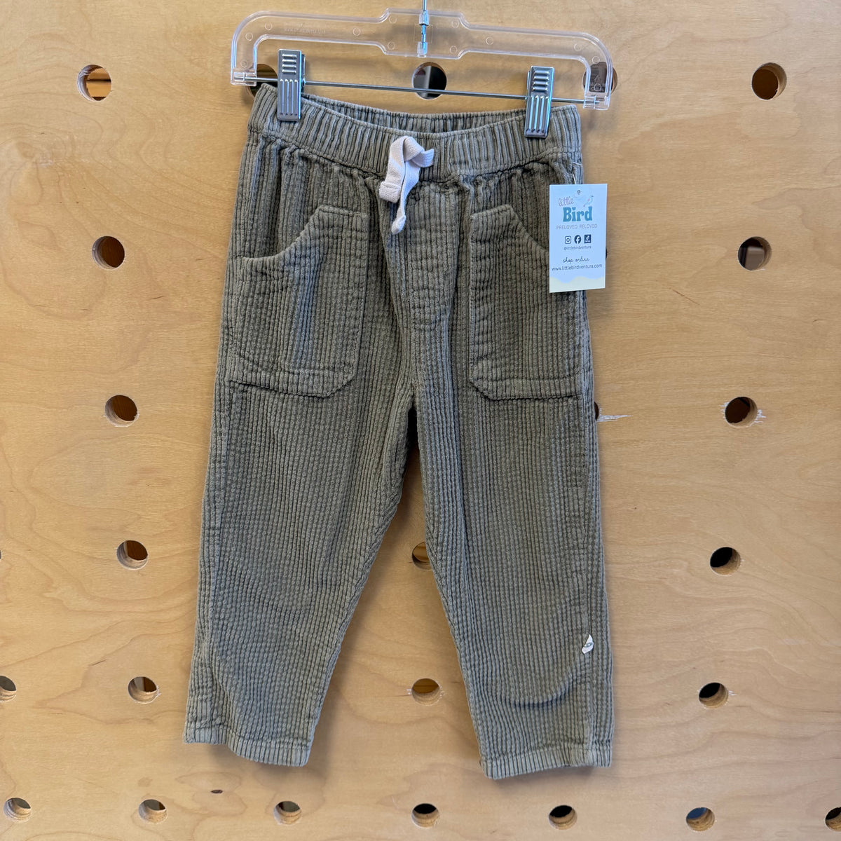 Green Ribbed Organic Drawstring Pants