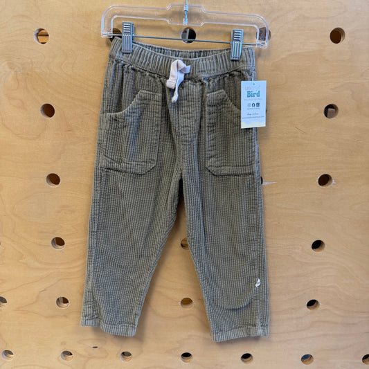 Green Ribbed Organic Drawstring Pants