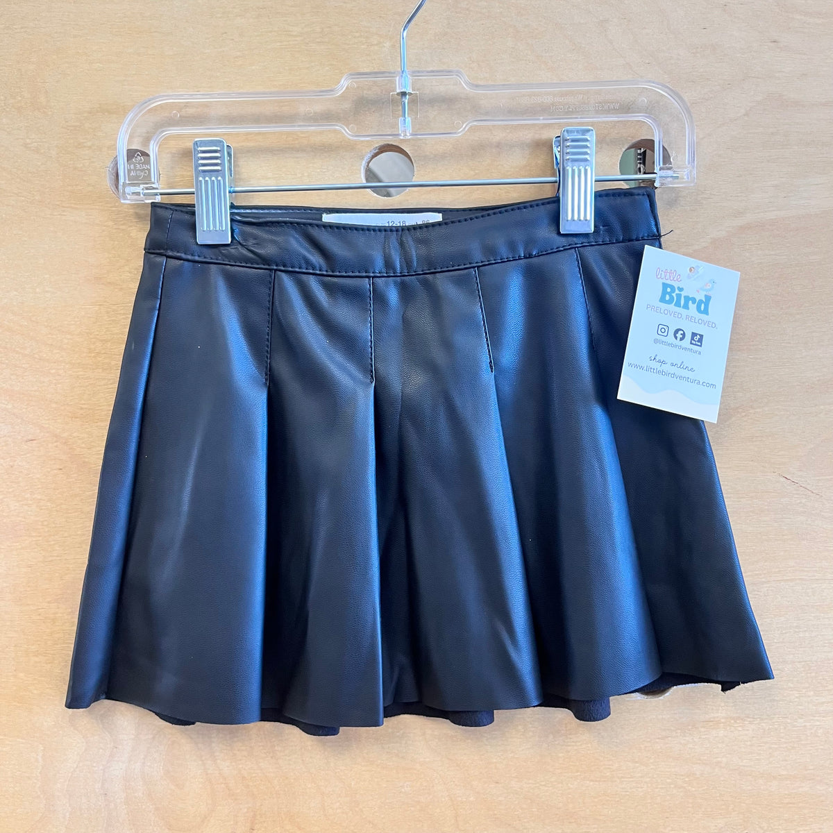 Black Pleaded Faux Leather Skirt