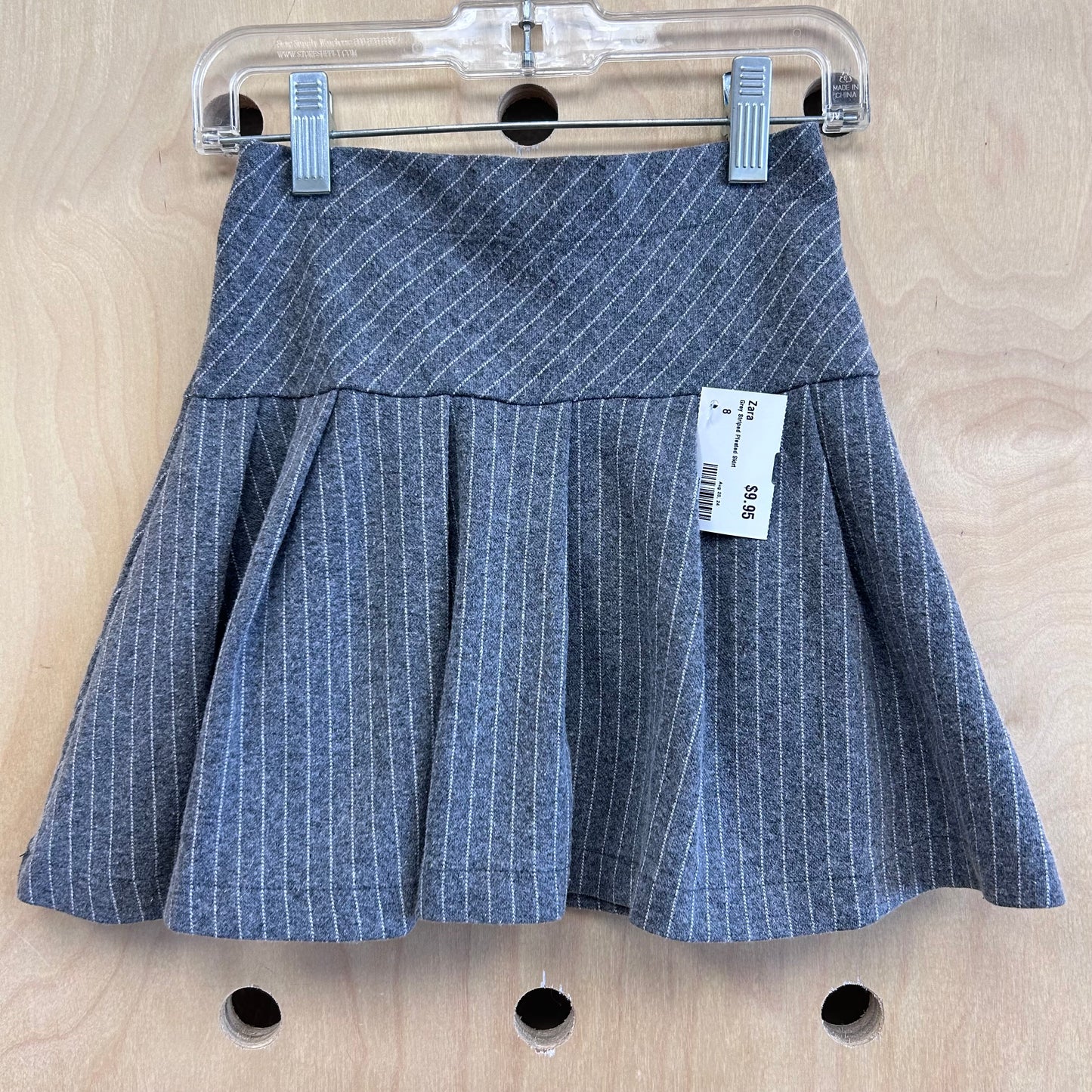 Grey Striped Pleated Skirt