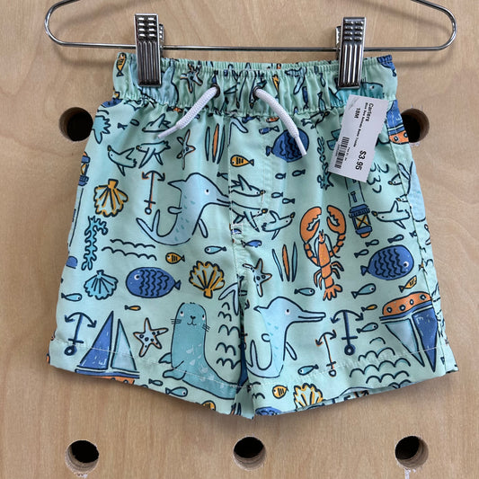 Blue Sea Animals Swim Trunks