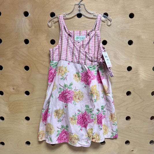 Pink Floral Plaid Wrap Dress