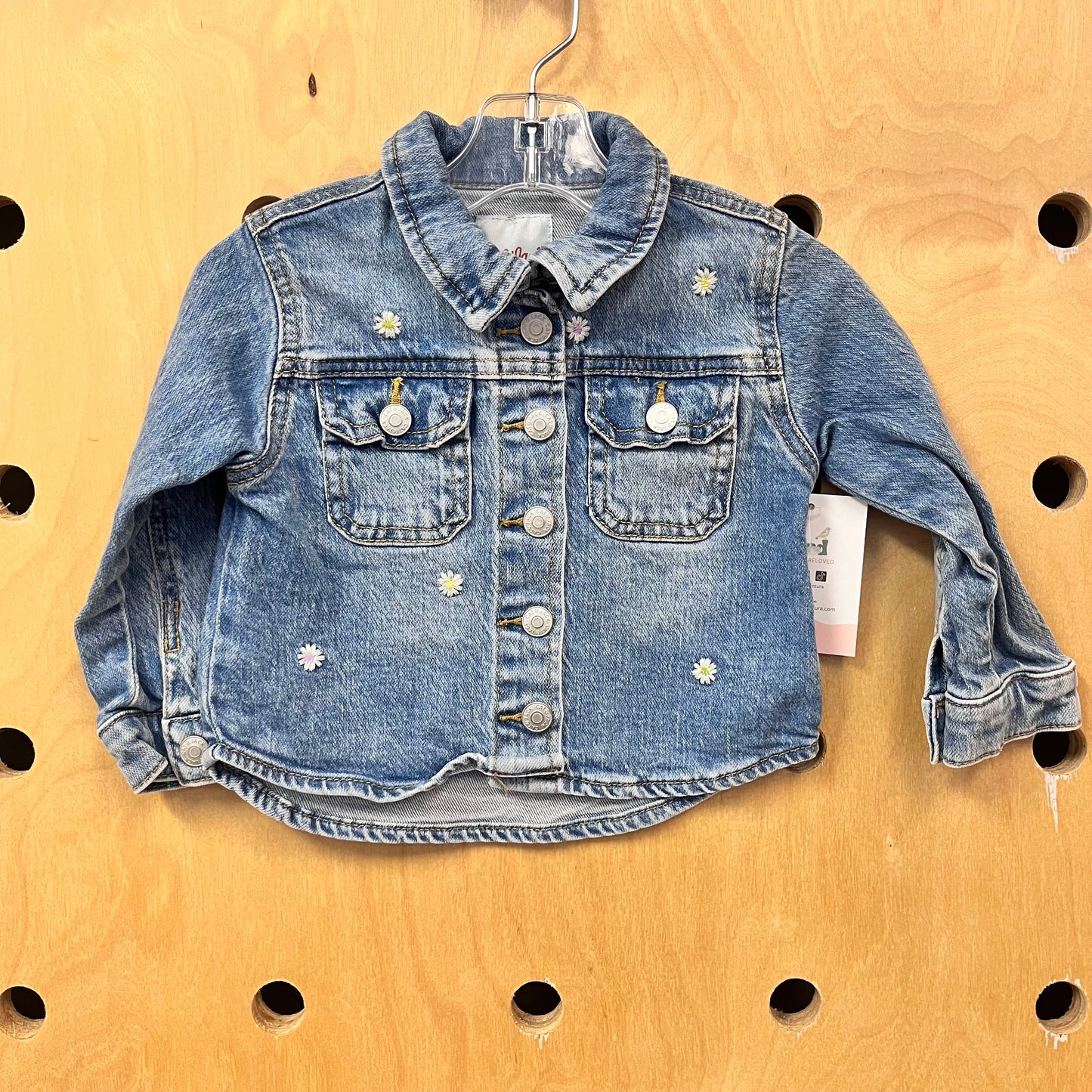 Embroidered Daisy Snap Denim Shacket