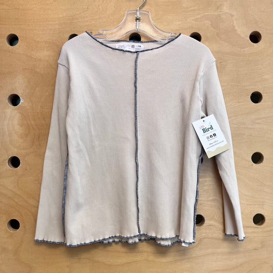 Cream/Blue Center Seam Ribbed Top