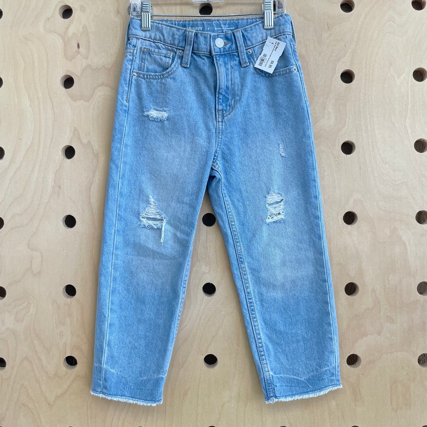Light Wash Slouchy Straight Distressed Denim