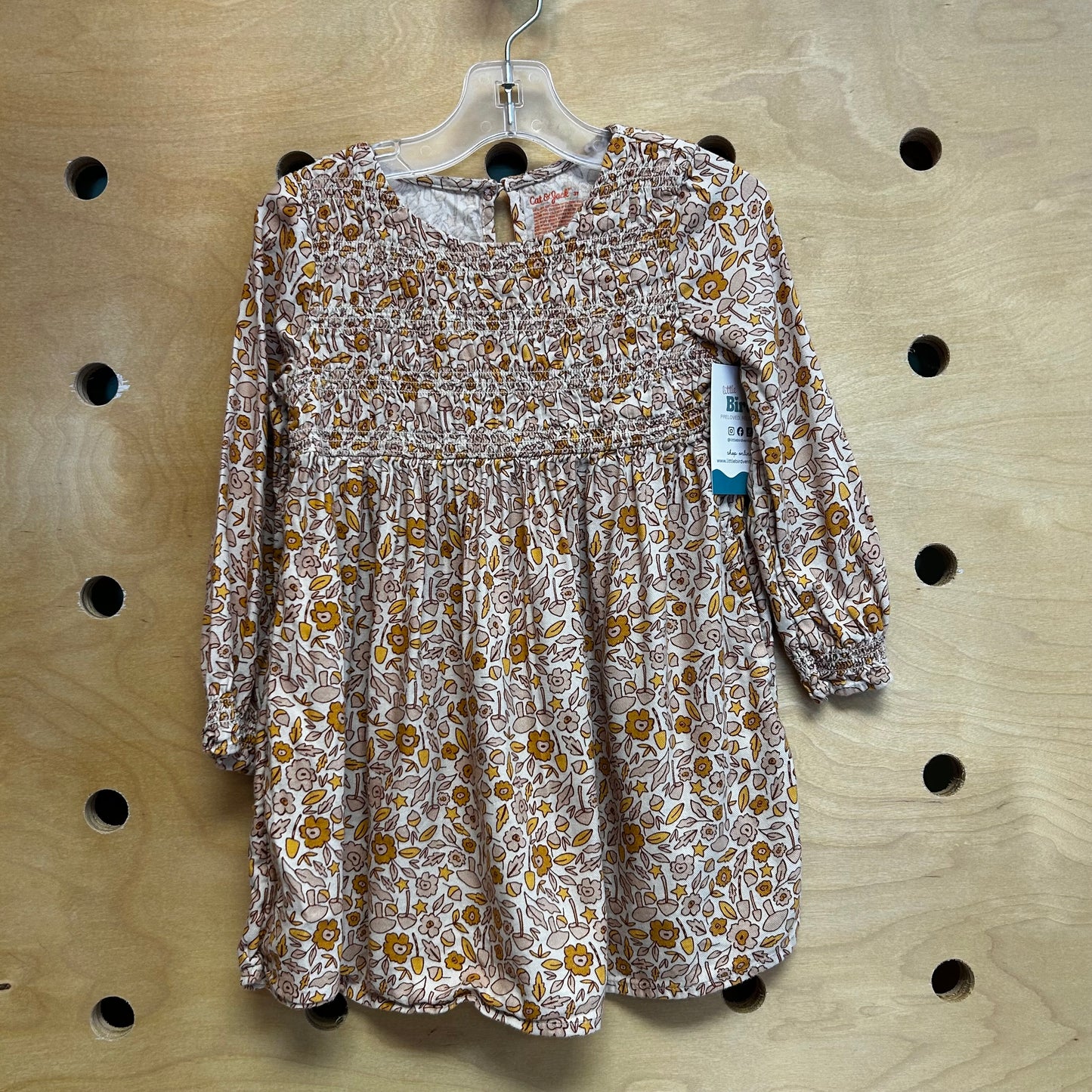 Beige/Brown Floral Smocked Dress