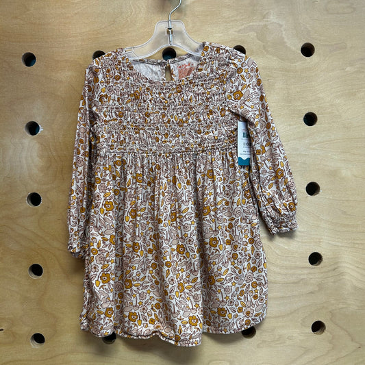 Beige/Brown Floral Smocked Dress