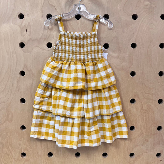 Yellow Plaid Smocked Dress