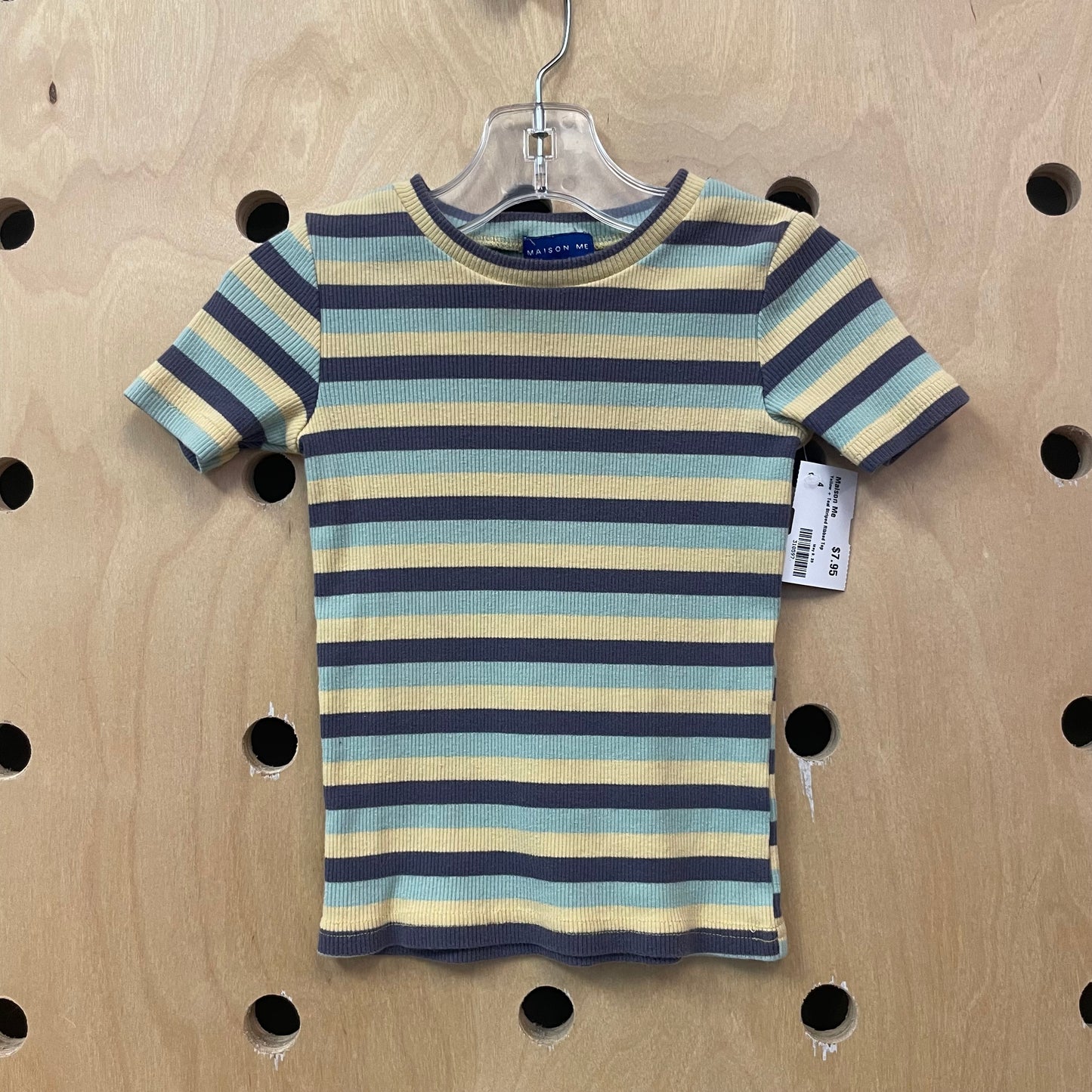 Yellow + Teal Striped Ribbed Top