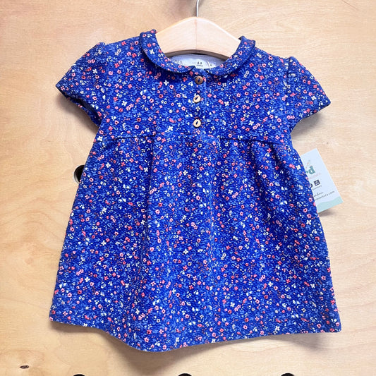 Blue Floral Wood Button Dress