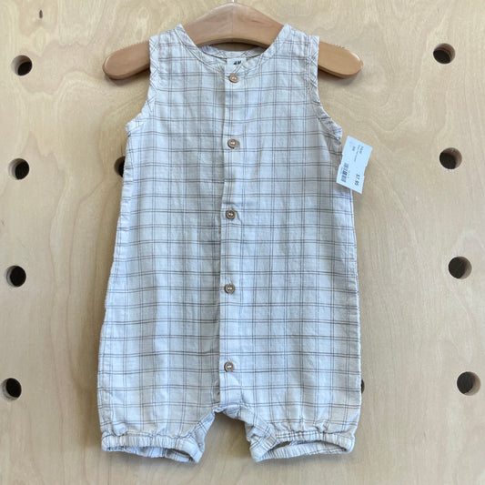 Beige Plaid Romper