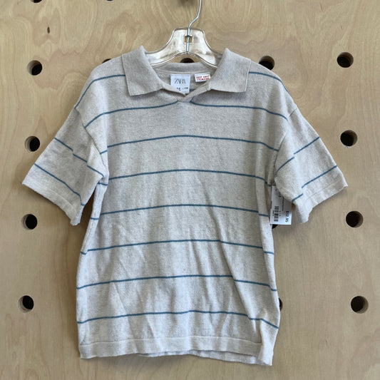 Cream + Blue Striped Knit Polo