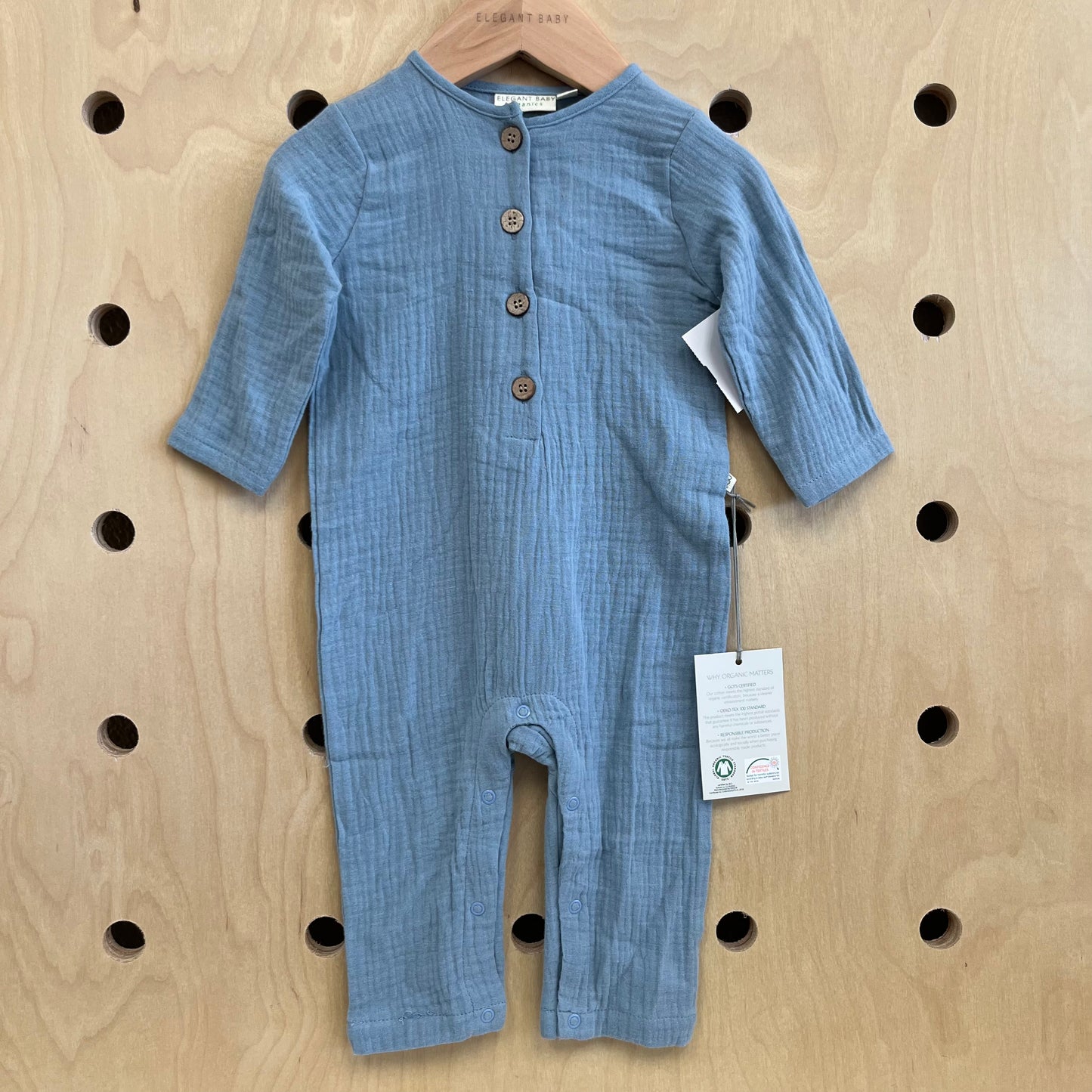 Blue Organic Muslin Romper NEW!