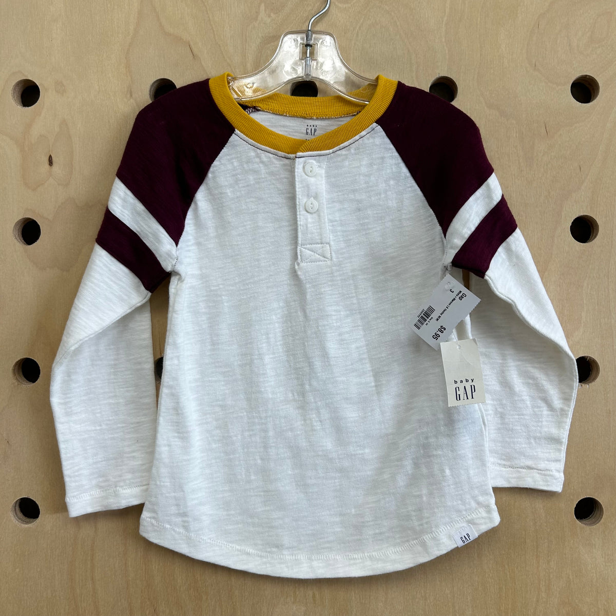 White+Maroon LS Henley NEW!