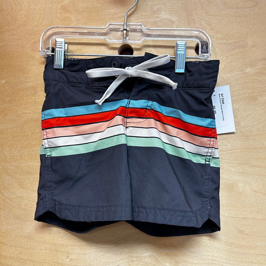 Black Colorful Striped Swim Trunks