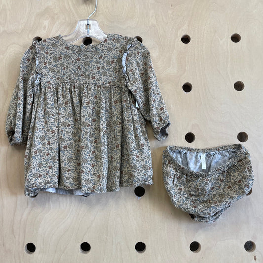 Earthy Brown Floral Dress w/ Bloomers
