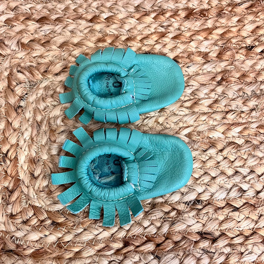 Sea Green Fringe Moccasins
